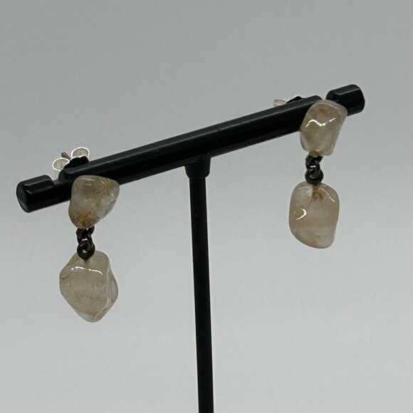 Vintage Sterling Silver Dangle Earrings With Natural Quartz Gemstones - Picture 11 of 12